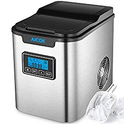 Aicok 26lb Portable Ice Maker Machine for Countertop, Stainless Steel, Ice Cubes ready in 6 Minutes, 26lb Ice per 24 Hrs, Self-clean Function, LCD Display, Ice Scoop&Basket, Perfect for Cocktail Party