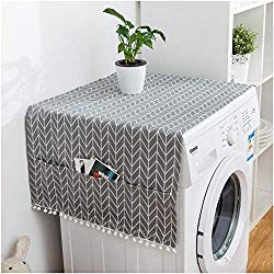 ALIPC Fridge Dust Covers with 6 Storage Pockets,Multi-Purpose Washing Machine Top Cover Single Door Refrigerator Dust Proof Cover-Gray 55x130cm(22x51inch)