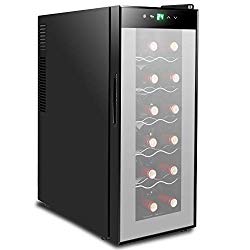 BBBuy 12 Bottle Thermoelectric Red & White Wine Cooler/Chiller Counter Top Wine Cellar with Digital Temperature Display, Freestanding Refrigerator Smoked Glass Door, Quiet Operation Fridge (12 Bottle)