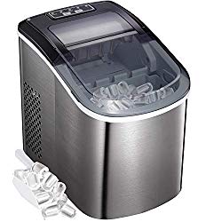 Bossin Countertop Ice Maker Portable Ice Making Machine -Bullet Ice Cubes Ready in 6 Mins – Makes 26 lbs Ice in 24 hrs – Perfect for Home/Office/Bar 2 Qt. Water Tank (Classic Stainless Steel)