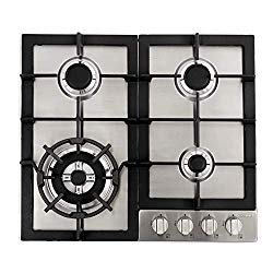 Cosmo 640STX-E 24″ Gas Cooktop with 4 sealed Burners, Counter-Top Cooker Cooktop with Cast Iron Grate Stove-Top, Melt-Proof Metal Knobs ( Stainless Steel )