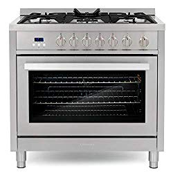 Cosmo COS-965AGFC 36 in. 3.8 cu. ft. Single Oven Gas Range with 5 Burner Cooktop and Heavy Duty Cast Iron Grates in Stainless Steel