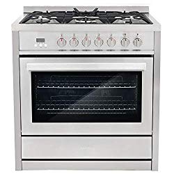 Cosmo COS-F965NF Commercial-Style 36 in. 3.8 cu. ft. Single Dual Fuel Range with 5 Burners and 8 Function Convection Oven, Cast Iron Grates|Stainless Steel
