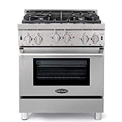 Cosmo GRP304 Gas Range with 4 Sealed Burner Rangetop, Single Convection Oven w/Light Heavy-Duty Metal Stove Heat Control & Cast Iron Grate | Free-Standing/Slide-In, 30-in, Stainless Steel