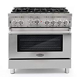 Cosmo GRP366 36 in Freestanding Gas Range | 6 Sealed Burner Rangetop, Single Convection Oven with Light, Cast Iron Grate Cooktop Wok Attachment, Metal Stove Heat Control Knobs, Stainless Steel