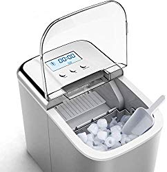 COSTWAY Countertop Ice Maker, 26LBS/24H with Self-clean Function, LCD Display, 9 Bullet Ice/ 7 Mins, Portable and Compact Ice Machine with Ice Scoop, for Homes, Offices, Bars, Stainless Steel