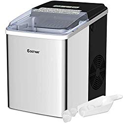 COSTWAY Ice Maker Countertop, 26LBS/24H Portable Electric Ice Machine Stainless Steel with Self-clean Function, Ice Cubes Ready in 7 Minutes with Ice Scoop, for Home, Bar and Restaurant
