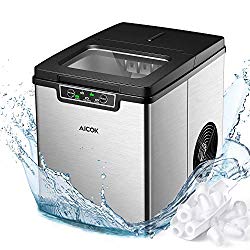 Countertop Ice Maker Aicok, Ice Cubes Ready in 6 Minutes, Makes 26lbs Ice in 24 hrs, Stainless Steel, Perfect for Water Bottles, Mixed Drinks, Portable Ice Maker with Ice Scoop and Basket, 2 Ice Sizes