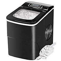 Countertop Ice Maker Portable Ice Making Machine with Timer -Bullet Ice Cubes Ready in 6 Mins – Makes 26 lbs Ice in 24 hrs – Perfect for Home/Office/Bar, LCD Display & Ice Scoop & Bucket(Black)
