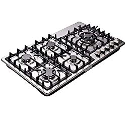 Deli-kit DK258-A08 34 inch Gas Cooktop gas hob stovetop 5 burners LPG/NG Dual Fuel 5 Sealed Burners Stainless Steel 5 Burner Built-In gas hob 110V AC pulse ignition gas stove