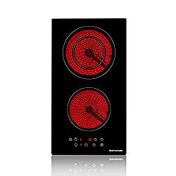 Electric Cooktop, thermomate 12 Inch Built-in Radiant Electric Stove Top, 240V Ceramic Electric Stove with 2 Burners, 9 Heating Level, Timer & Kid Safety Lock, Sensor Touch Control