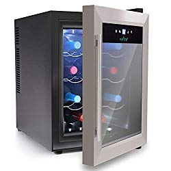 NutriChef 12 Bottle Thermoelectric Wine Cooler / Chiller | Counter Top Red And White Wine Cellar | FreeStanding Refrigerator, Quiet Operation Fridge | Stainless Steel – PKTEWC125