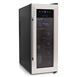 NutriChef 12 Bottle Thermoelectric Wine Cooler / Chiller | Counter Top Red And White Wine Cellar | FreeStanding Refrigerator, Quiet Operation Fridge | Stainless Steel