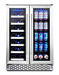 Phiestina Wine and Beverage Refrigerator | 24 Inch Built-In Dual Zone Wine Beer Cooler Refrigerator | Free Standing French Door Drink Fridge with Digital Memory Temperature Control