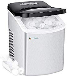 Portable Ice Maker Machine for Countertop, LITBOOS Electric 26 lbs/24Hrs Tabletop Icemaker, Bullet Ice Ready in 7 Minutes, Fast Freeze Technology Ice Machine for Home Bar RV, Silver Stainless Steel