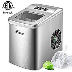 Portable Ice Maker Machine Kealive Stainless Steel Ice Maker 2L for Countertop, Make 26 lbs Ice in 24hrs with LED Display, Ice Cubes Ready in 6 Mins with Ice Scoop and Basket, ETL Listed