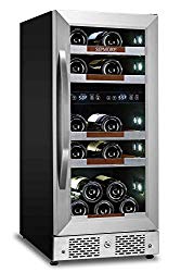 Sipmore Wine Refrigerator Cooler 15 inch Dual Zone 21 Multi Sized Bottle Built-in or Freestanding with Seamless Stainless Steel and Smart Temperature Memory System