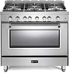 Verona Prestige Series VPFSGG365SS 36 inch All Gas Range Oven 5 Sealed Burners Stainless Steel Storage Drawer Turbo Convection
