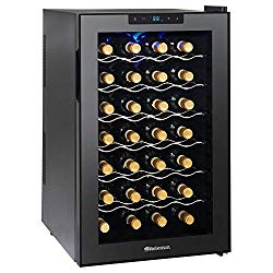 Wine Enthusiast Silent 28 Bottle Wine Refrigerator – Freestanding Touchscreen Wine Cooler, Black