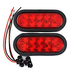 (2) Red Trailer Truck LED Sealed RED 6″ Oval Stop/Turn/Tail Light Marine Waterproof Including 3-pin Water Tight Plug with Wires and Grommet
