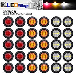 30 Pcs TMH 3/4 Inch Surface Mount 10 pcs Amber + 10 pcs Red + 10 pcs White LED Clearance Markers Bullet Marker lights, side marker lights, led marker lights, led trailer marker lights
