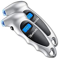 AstroAI ATG150 2 Pack Digital Tire Pressure Gauge 150 PSI 4 Settings for Car Truck Bicycle with Backlit LCD and Non-Slip Grip, Silver
