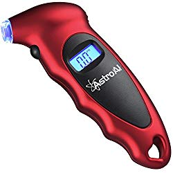 AstroAI Digital Tire Pressure Gauge 150 PSI 4 Settings for Car Truck Bicycle with Backlit LCD and Non-Slip Grip, Red