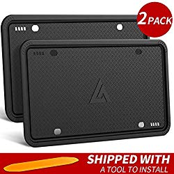 Aujen Silicone License Plate Frame, 2 PCS License Plate Holder, Universal American Auto Black License Plate Frame Rust-Proof, Rattle-Proof, Weather-Proof