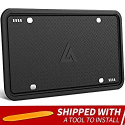 Aujen Silicone License Plate Frame Universal American Auto License Plate Holder, Black License Plate Frame Rust-Proof, Rattle-Proof, Weather-Proof