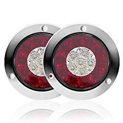 Auovo Round LED Truck Trailer White/Red Taillights with Stainless Steel Rings DC 12V Waterproof Stop Brake Running Reverse Backup Lights Tail Lamps for RV Trailer (2 Pcs Red/White)