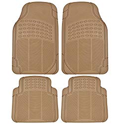 BDK MT654PLUS Heavy Duty 4pc Front & Rear Rubber Floor Mats for Car SUV Van & Truck – All Weather Protection Universal Fit (Beige)