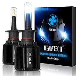 BEAMTECH H1 LED Headlight Bulb,Fanless CSP Y19 Chips 8000 Lumens 6500K Xenon White Extremely Bright Conversion Kit of 2