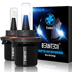 BEAMTECH H13 LED Headlight Bulbs,Fanless CSP Y19 Chips 8000 Lumens 6500K Xenon White 9008 Hi/Lo Extremely Bright Conversion Kit of 2