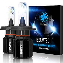 BEAMTECH H4 LED Headlight Bulb,Fanless CSP Y19 Chips 8000 Lumens 6500K Xenon White 9003 Hi/Lo Extremely Bright Conversion Kit of 2