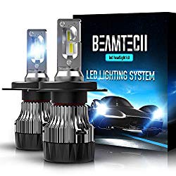 BEAMTECH H4 LED Headlight Bulbs,6500K 10000 Lumens Extremely Super Bright 9003 Hi/Lo 30mm Heatsink Base CSP Chips Conversion Kit,Xenon White