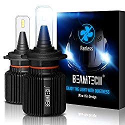BEAMTECH H7 LED Headlight Bulb,Fanless CSP Y19 Chips 8000 Lumens 6500K Xenon White Extremely Bright Conversion Kit of 2