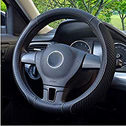 BOKIN Steering Wheel Cover, Microfiber Leather and Viscose, Breathable, Warm in Winter and Cool in Summer, Universal 15 Inches (New Black)