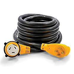 Camco 25′ 25′ PowerGrip Cord with 50M/50F-90 Degree Locking Adapter | Allows for Easy RV Connection to Distant Power Outlets | Built to Last (55574)