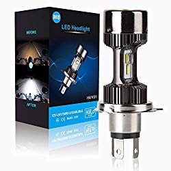 CAR ROVER H4 Motorcycle LED Headlight Bulb 9003 HB2 HS1 6000K Xenon White CSP Chips Hi/Lo Beam Conversion Kit (Pack of 1)