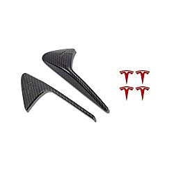 CoolKo Car Front Side Signal Turn Lamp Cover Trim Exterior Decoration Compatible with Model X, S, 3 [ Carbon Fiber Pattern – Red Stickers ]