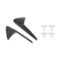 CoolKo Car Front Side Signal Turn Lamp Cover Trim Exterior Decoration Compatible with Model X, S, 3 [ Carbon Fiber Pattern – Silver Stickers ]
