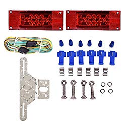 CZC AUTO Exclusive 12V LED Low Profile Submersible Rectangular Trailer Light Kit Tail Stop Turn Running Lights for Boat Trailer Truck with Aluminum Trailer License Plate Bracket, Stainless Hardware