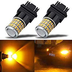 iBrightstar Newest 9-30V Super Bright Low Power 3156 3157 3057 4157 LED Bulbs with Projector Lenses Replacement for Front/Rear Turn Signal Blinker Lights or Brake Tail Parking Lights, Amber Yellow