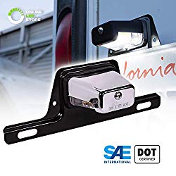 LED Trailer License Plate Lights w/Bracket [SAE/DOT Certified] [Waterproof] [Heavy Duty] License Tag Lights for Trailers, RV, Trucks & Boats – Chrome Housing