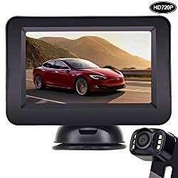 LeeKooLuu Backup Camera and Monitor Kit HD 720P Easy Installation for Cars,Trucks,Pickups Waterproof Night Vision Rear/Front View Camera One Power System Reverse/Continuous Use Grid Lines Adjustable