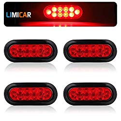LIMICAR 4 Red 6″ Oval 10 LED Trailer Tail Lights Kit Stop Turn Tail Brake Light Flush Mount w/Rubber Grommet for 12V Truck Trailer RV UTV Bus
