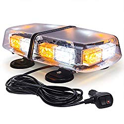 Linkitom LED Strobe Flashing Light -72 LED High Intensity Emergency Hazard Warning Lighting with 4 Heavy Duty Strong Magnets and 16 ft Straight Cord for Truck Vehicle Roof Safety (Amber & White)