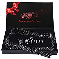 Lord Eagle License Plate Frame, 2 Pack Rhinestone License Plate Frames with GiftBox and 7 Shiny Crystal Rows,Over 1050 pcs 14 Facets SS16 Finest Handcrafted Luxury Black Rhinestone