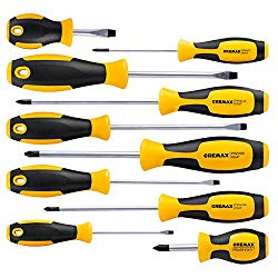 Magnetic Screwdriver Set 10 PCS, CREMAX Professional Cushion Grip 5 Phillips and 5 Flat Head Tips Screwdriver Non-Slip for Repair Home Improvement Craft
