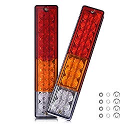 MICTUNING 20 LED Trailer Tail Lights Bar Waterproof, DC12V Turn Signal and Parking Reverse Brake Running Lamp for Car Truck Red Amber White (2 Pack)